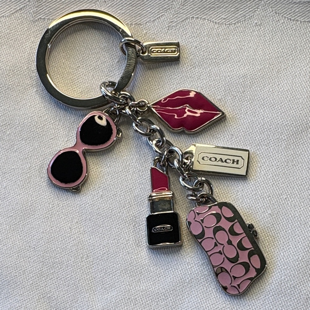 COACH Pink Lips & Accessories Charm Keyring